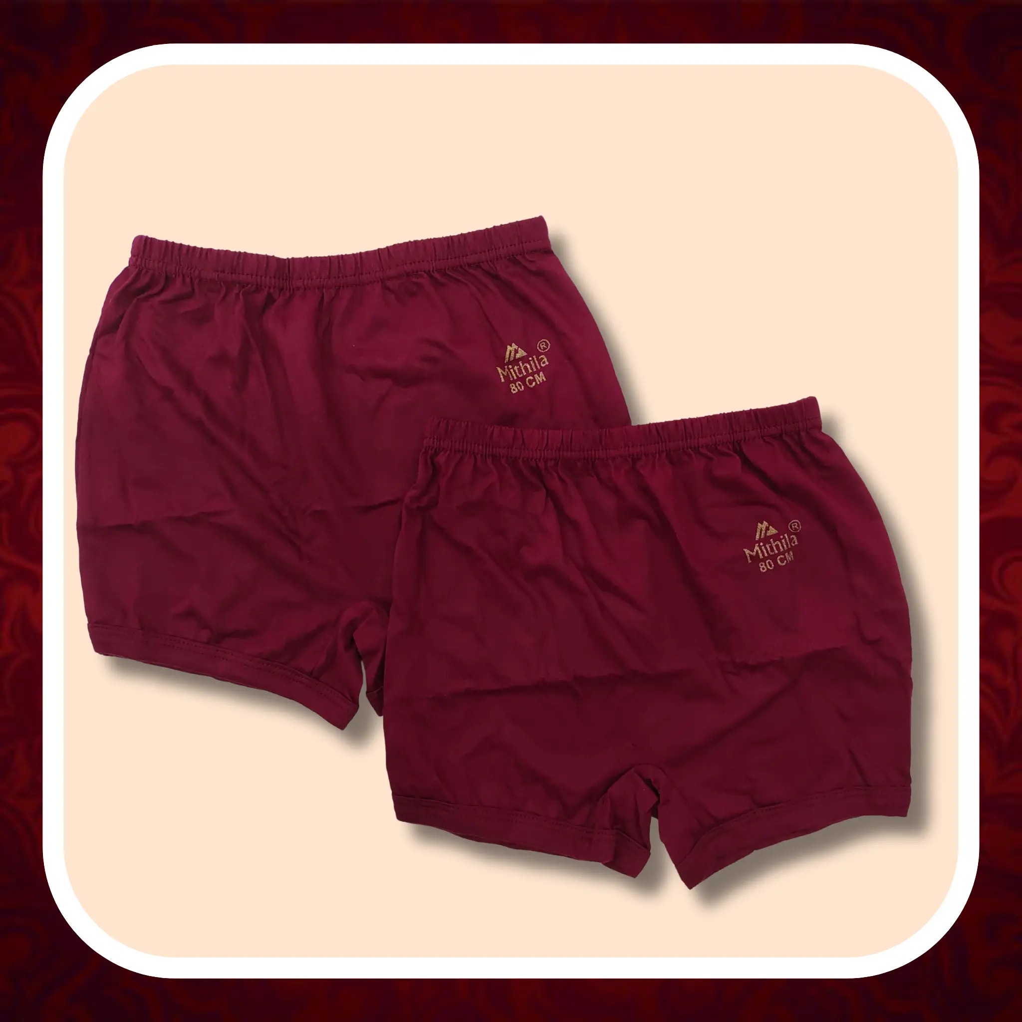 Mithila Sofie Kids Drawer, unisex cotton drawer for children in plain maroon